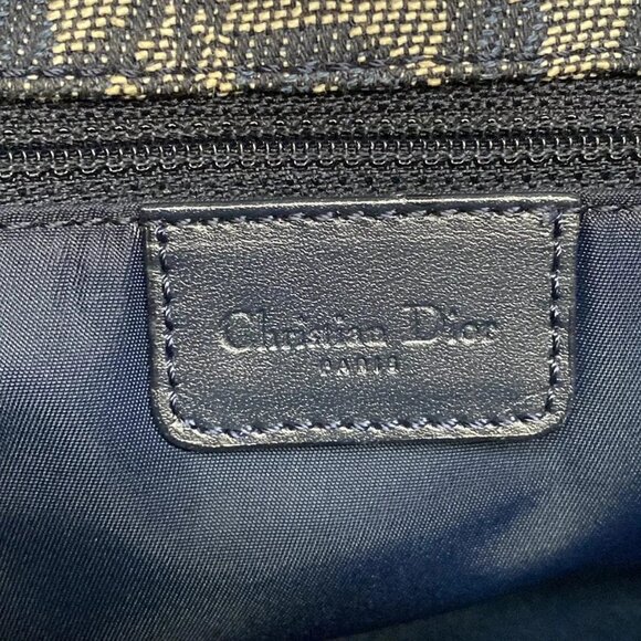 Auth DIOR/ChristianDior Trotteur Navy Dark Navy Cream Jacquard Leather Tote Bag - Picture 11 of 16
